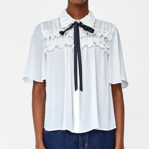 ruffled blouse with bow zara